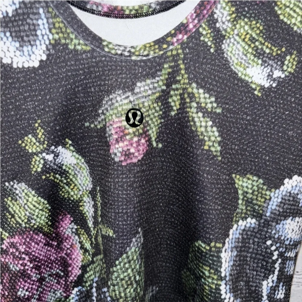 Lululemon Long Sleeve Scoop Neck Floral Rose Green Pink White Black Shirt Sz 6 - Picture 6 of 7